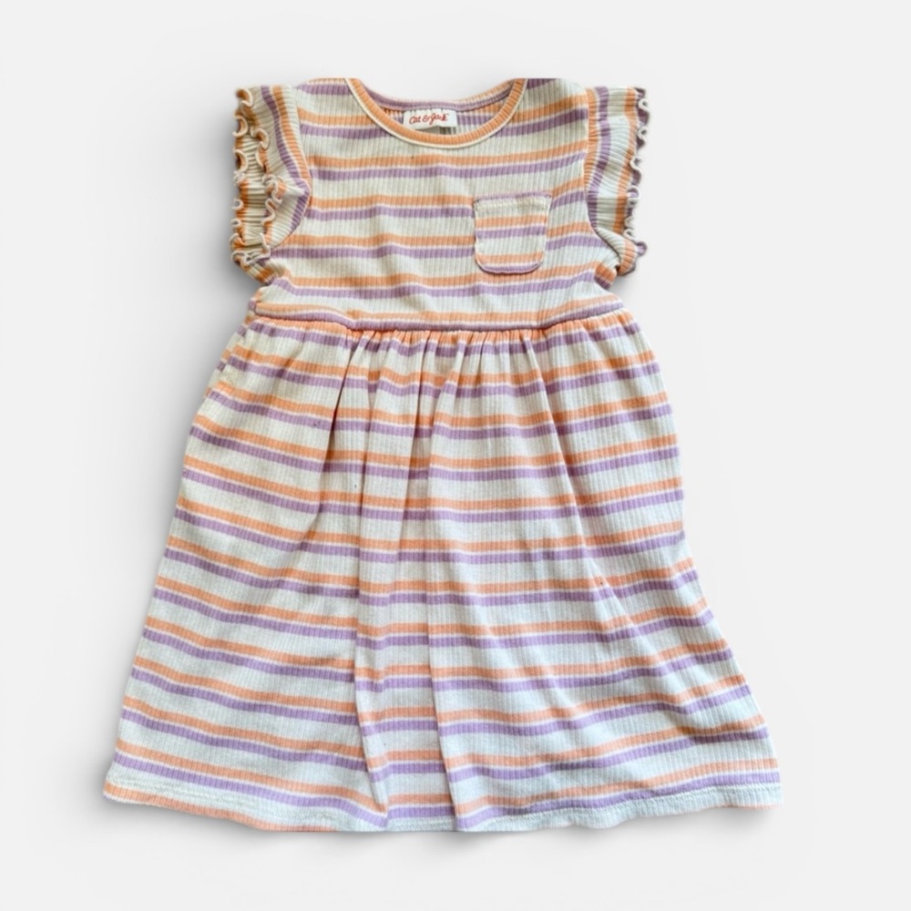 Cat & Jack Toddler Girls' Short Sleeve Striped Ribbed Dress in size 4T